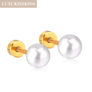 LUXUKISSKIDS Classic Imitation Pearl Stud Earrings For Women/Girls Stainless Steel 4-8MM Silver/Gold Color Earrings For Party