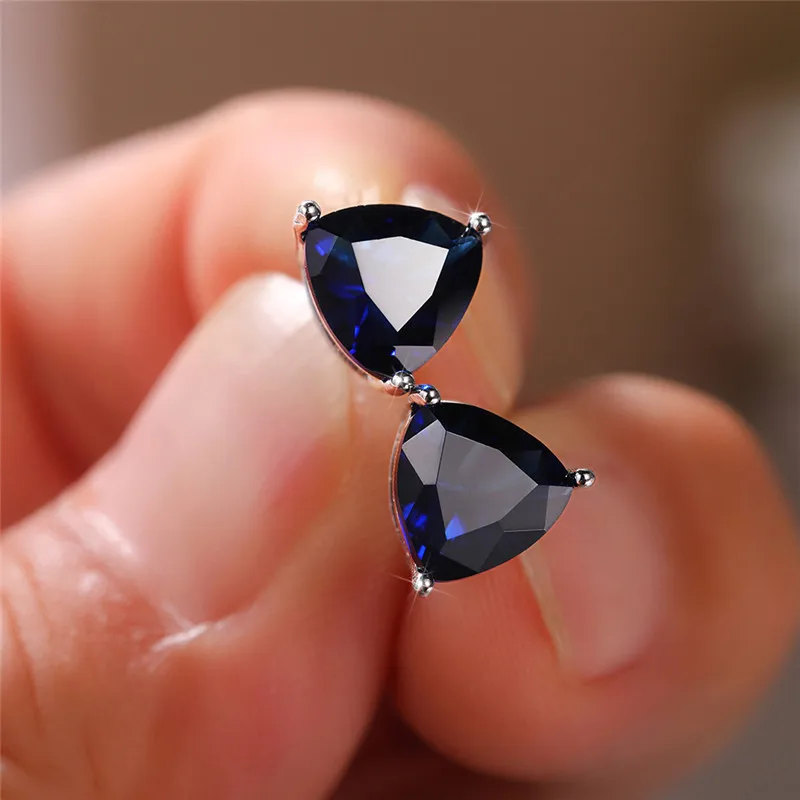Huitan Minimalist Triangular Cubic Zirconia Stud Earrings for Women White/Multicolored/Green/Blue Colors Fashion Girls Jewelry - Image 2