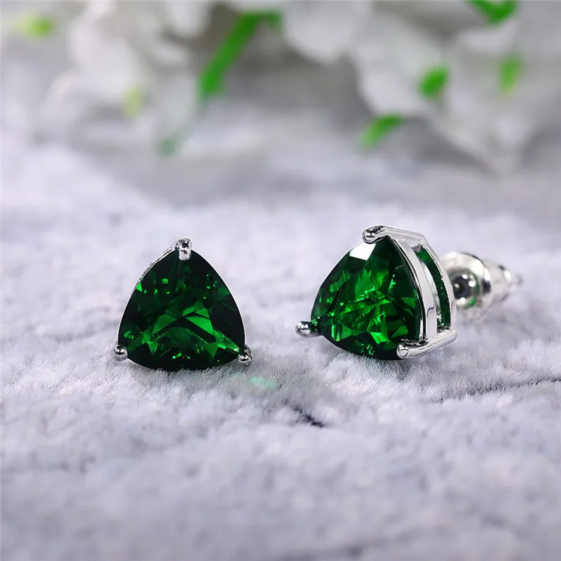 Huitan Minimalist Triangular Cubic Zirconia Stud Earrings for Women White/Multicolored/Green/Blue Colors Fashion Girls Jewelry - Image 5