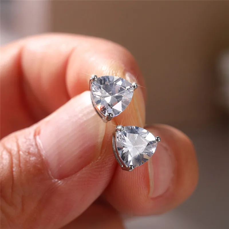 Huitan Minimalist Triangular Cubic Zirconia Stud Earrings for Women White/Multicolored/Green/Blue Colors Fashion Girls Jewelry - Image 4