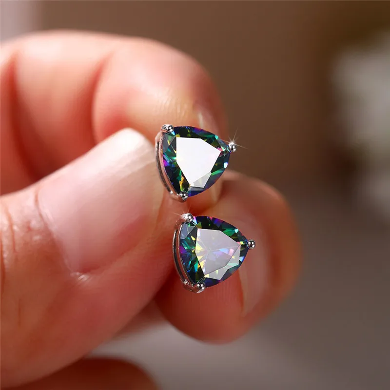 Huitan Minimalist Triangular Cubic Zirconia Stud Earrings for Women White/Multicolored/Green/Blue Colors Fashion Girls Jewelry - Image 3