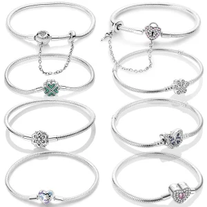 925 Sterling Silver Bracelets 17-20CM Original Leaf Clover Butterfly Heart Bracelet Fit DIY Charms Beads Fashion Women Jewelry
