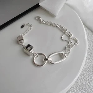 925 Sterling Silver Bracelet Geometric Cube Circle Punk Asymmetric Beaded For Woman Girl Fashion Jewelry Gift Dropship Wholesale