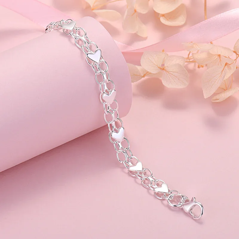 New luxury 925 Sterling Silver classic heart bracelets for women lady fashion designer jewelry wedding party birthday gifts - Image 2