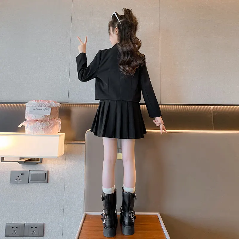Junior Girl JK School Uniform Set Unique Formal Chain Smart Jackets and Pleated Skirt 2Pcs School Kids Child Uniform Blazer Suit - Image 4