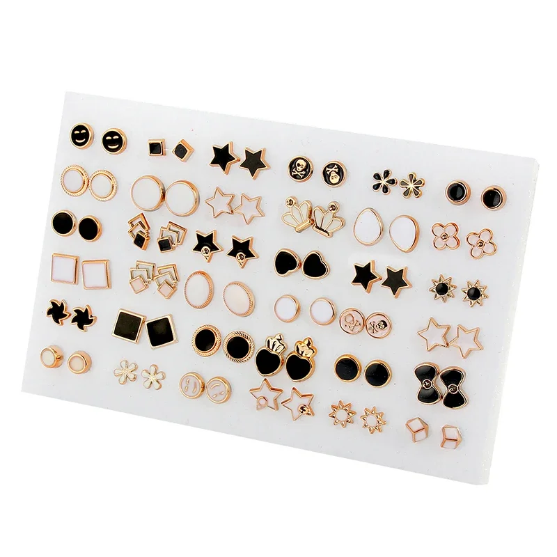 Wholesale 36Pairs/18pairs Mixed Styles Rhinestone Sun Flower Geometric Animal Plastic Stud Earrings Set For Women Girls Jewelry - Image 4