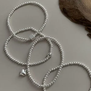 925 Sterling Silver Bracelet Simple Cube Love Heart Beads Geometric Punk For Woman Girl Fashion Jewelry Gift Dropship Wholesale