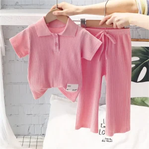 Summer Girls Polo T-Shirt Sets Kids Short Sleeve Clothing Suits Baby Lapel Tops+Pants 2Pcs Children Casual Outfits 2-8 Years