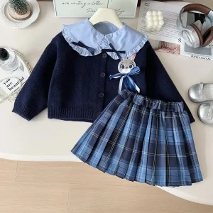 Girls' School Uniform Style Rabbit Police Officer Outfit JK Set Spring Autumn Cotton Three-Piece Suite Children's Skirt Trendy