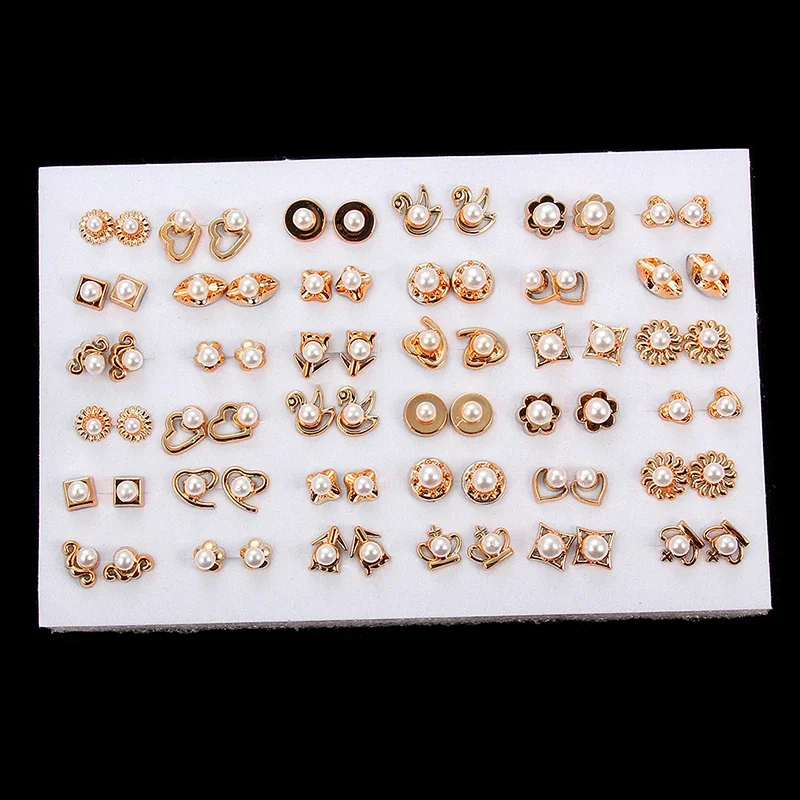 Wholesale 36Pairs/18pairs Mixed Styles Rhinestone Sun Flower Geometric Animal Plastic Stud Earrings Set For Women Girls Jewelry - Image 5