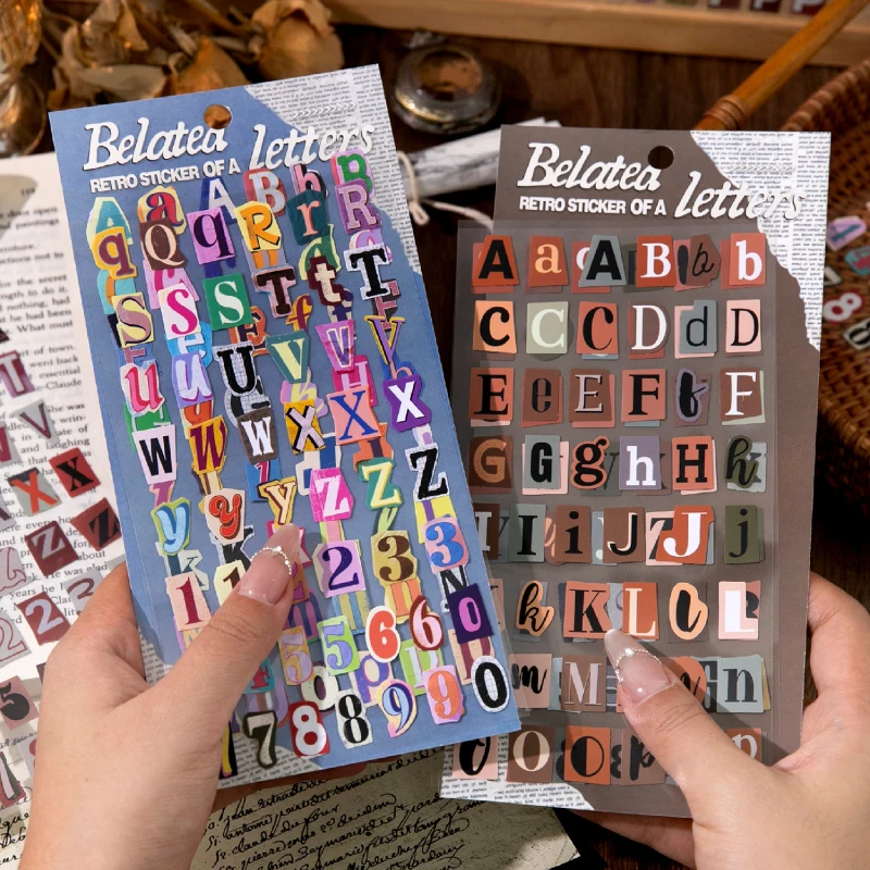 Journal GO 2pcs English Alphabet Number Symbol Stickers Vintage Scrapbook Aesthetic Journaling Supplies Kit Retro Letter Sticker