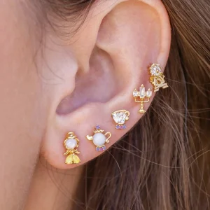 New ins Cute Cartoon Princess Earrings Set For Women Girl Fashion Vintage Colorful Zircon Stud Earring Wholesale Jewelry Gift