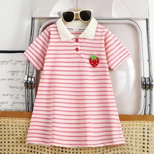 1pcs Children Short Sleeve Dress Kids Leisure Skirts Summer Baby Black White Stripe Skirt Pupil Girls Fashion Clothes 80cm-160cm
