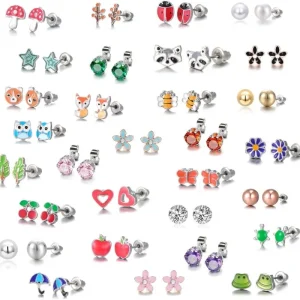 30 Pairs Hypoallergenic Earrings for Girls Sensitive Ears Silver Post -Assorted Cute Stud Earrings for Teens Girls Women
