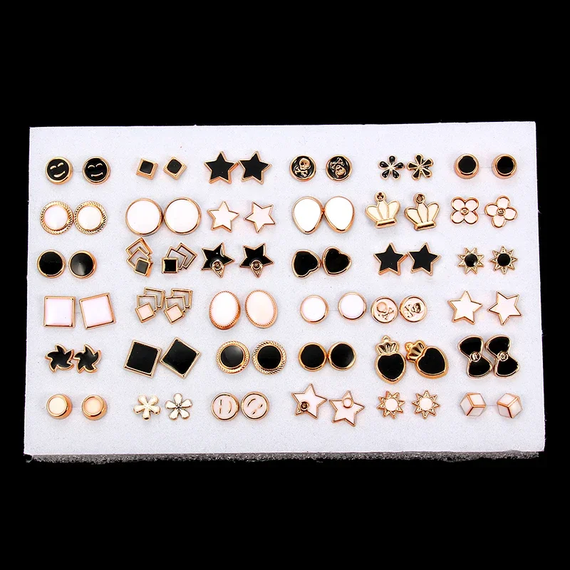 Wholesale 36Pairs/18pairs Mixed Styles Rhinestone Sun Flower Geometric Animal Plastic Stud Earrings Set For Women Girls Jewelry - Image 2