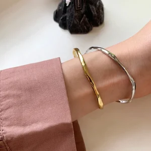 PANJBJ 925 Sterling Silver Irregular Geometry Texture Bangle Bracelet for Women Girl Minimalism Jewelry Gift Dropshipping