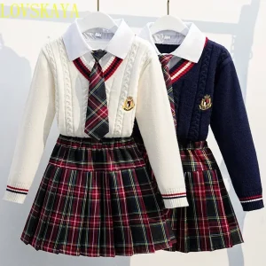 2024 Autumn Children's Set Girls School Uniform Double Set Children's School Style Girls Clothing Junior High School Clothing