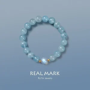 Natural Ice Aquamarine Bracelet for Men and Women Crystal Single Circle HandString Blue Couple Gift Jewelry Girl Student Jewelry