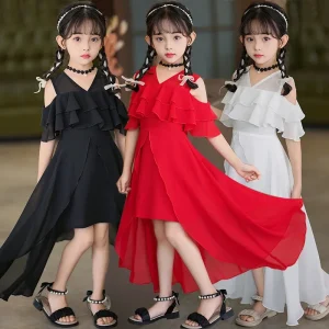 Fashion Casual Girls Dresses Chiffon Boho Kids Clothes Bohemian Girl Outfit Robe Fille Beach Maxi Dress Children Vestidos Summer